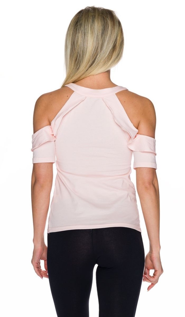 Bezauberndes Shirt mit Schulter-Cut-Outs und tiefem V-Ausschnitt - rosa
